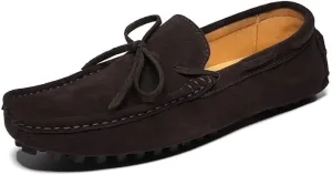 Mens Loafers Shoe Round Toe Nubuck Leather Driving Loafers Flexible Lightweight Comfortable Casual Slip-ons