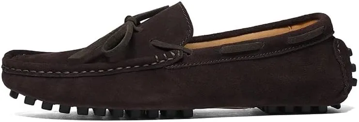 Mens Loafers Shoe Round Toe Nubuck Leather Driving Loafers Flexible Lightweight Comfortable Casual Slip-ons