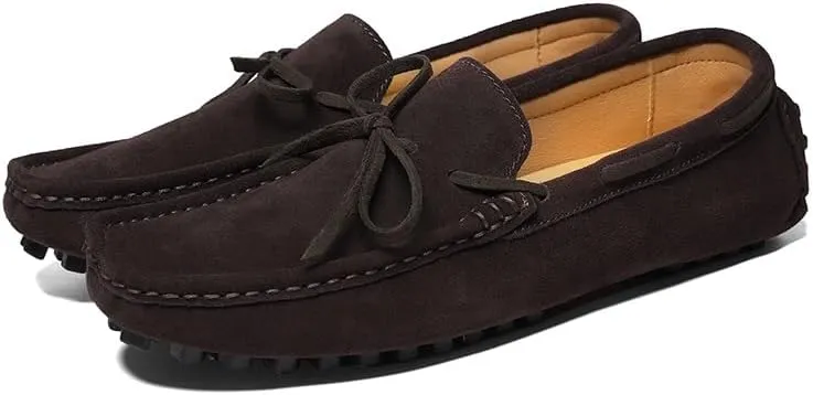 Mens Loafers Shoe Round Toe Nubuck Leather Driving Loafers Flexible Lightweight Comfortable Casual Slip-ons