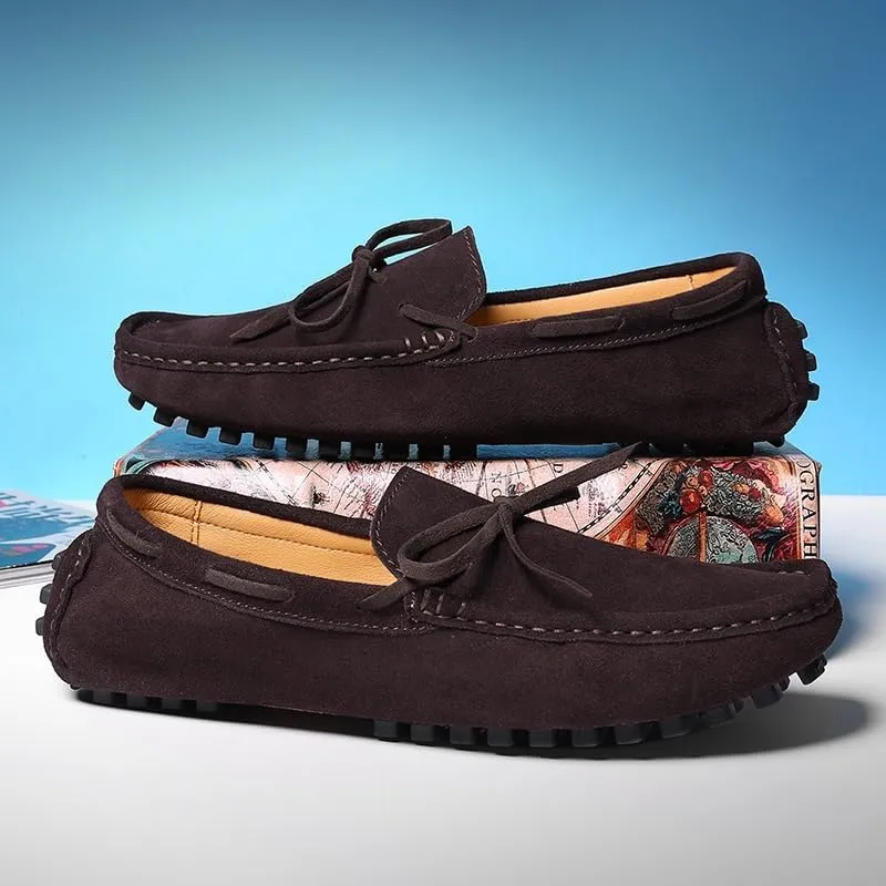 Mens Loafers Shoe Round Toe Nubuck Leather Driving Loafers Flexible Lightweight Comfortable Casual Slip-ons