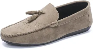Mens Loafers Shoe Round Toe Nubuck Leather with Tassel Loafer Flexible Comfortable Flat Heel Walking Outdoor Slip-ons