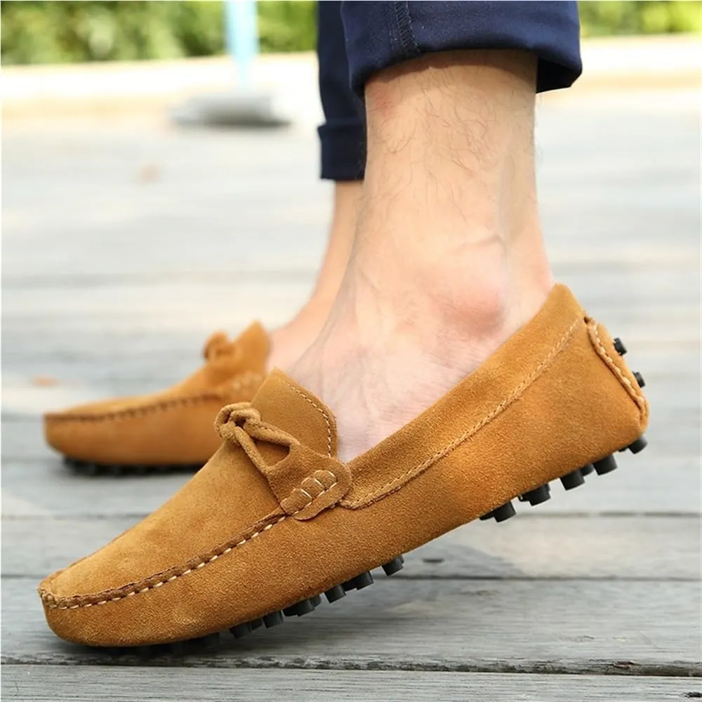 Mens Loafers Shoe Round Toe Stitching Details Flexible Flat Heel Anti-Slip Walking Classic Slip-ons