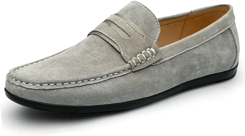 Mens Loafers Shoe Round Toe Suede Vamp Penny Loafers Slip Resistant Flat Heel Flexible Walking Outdoor Slip-ons