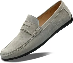 Mens Loafers Shoe Round Toe Suede Vamp Penny Loafers Slip Resistant Flat Heel Flexible Walking Outdoor Slip-ons