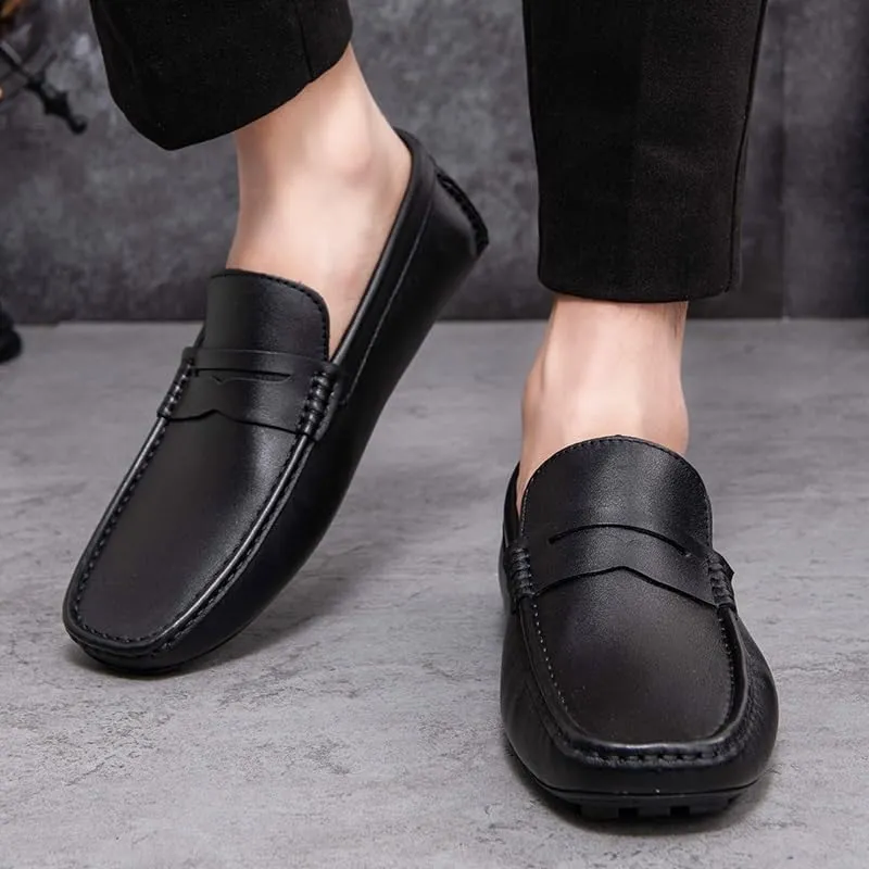 Mens Loafers Shoe Round Toe Vegan Leather Penny Driving Loafer Shoe Lightweight Flexible Anti-Slip Casual Party Slip-ons