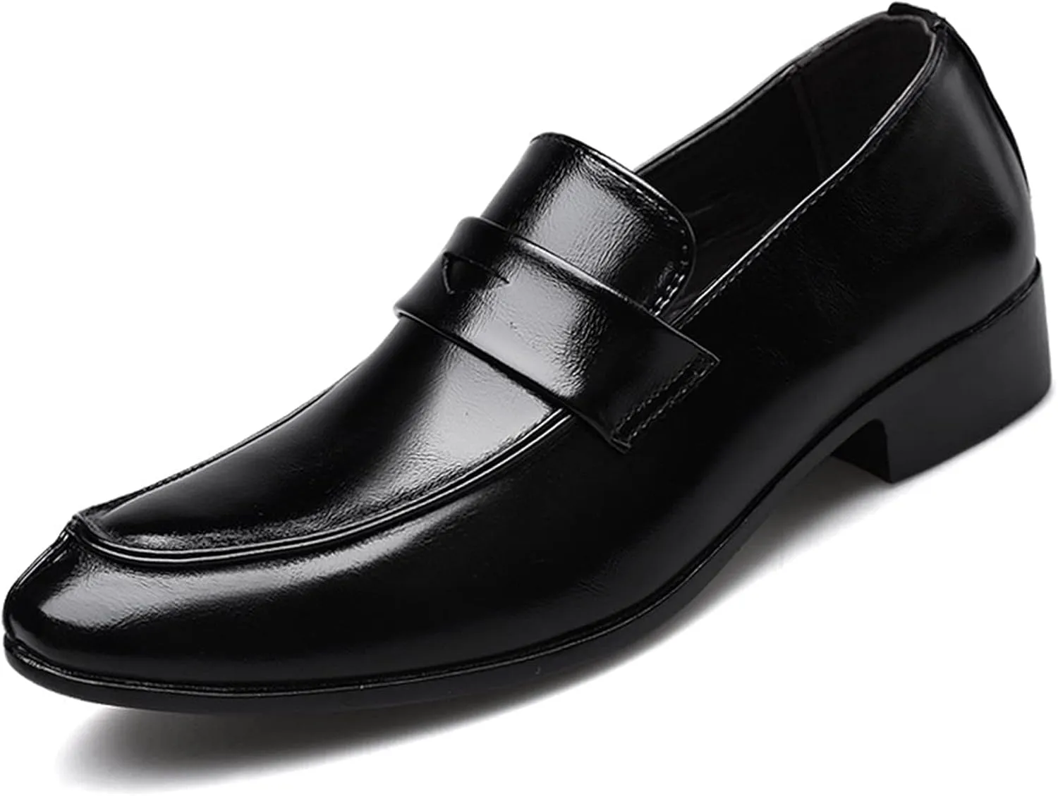 Mens Loafers Shoe Simple Breathable Burnished Toe Penny Loafers Faux Leather Flexible Flat Heel Lightweight Prom Fashion Slip-ons