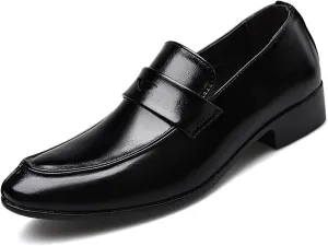 Mens Loafers Shoe Simple Breathable Burnished Toe Penny Loafers Faux Leather Flexible Flat Heel Lightweight Prom Fashion Slip-ons