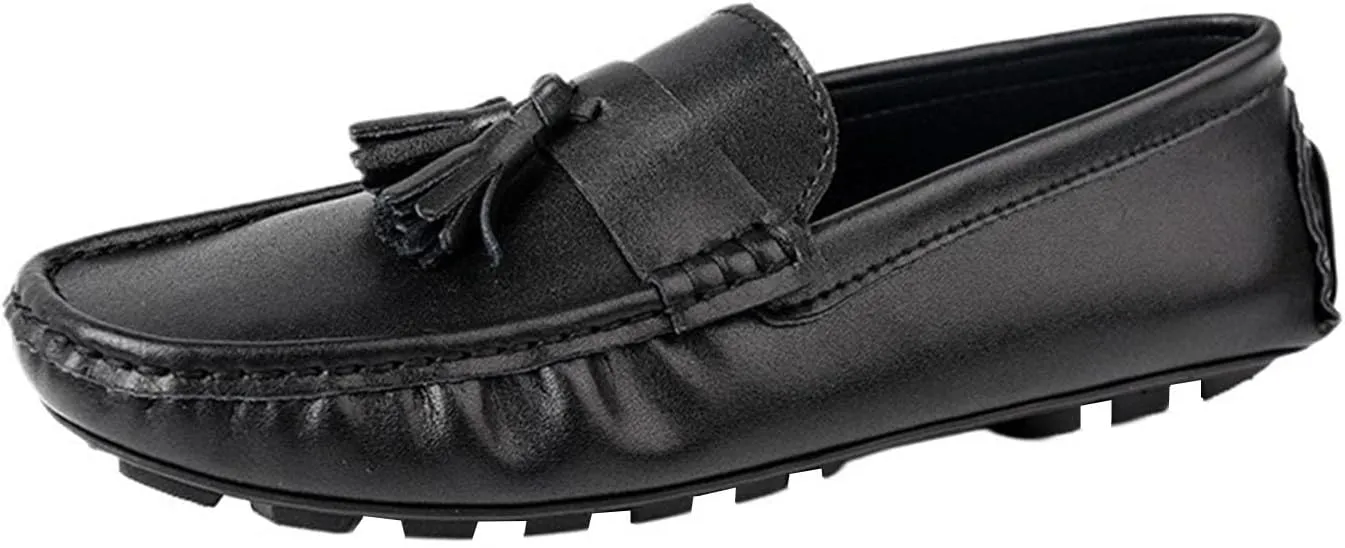 Mens Loafers Shoe Solid Color Round Toe Leather Driving Style Loafer Flat Heel Flexible Anti-Slip Outdoor Party Slip-ons