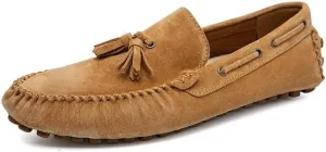 Mens Loafers Shoe Solid Color Round Toe Suede Vamp Tassel Driving Shoes Lightweight Anti-Slip Flexible Prom Outdoor Slip-ons