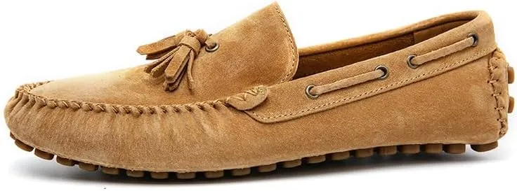 Mens Loafers Shoe Solid Color Round Toe Suede Vamp Tassel Driving Shoes Lightweight Anti-Slip Flexible Prom Outdoor Slip-ons