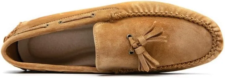 Mens Loafers Shoe Solid Color Round Toe Suede Vamp Tassel Driving Shoes Lightweight Anti-Slip Flexible Prom Outdoor Slip-ons