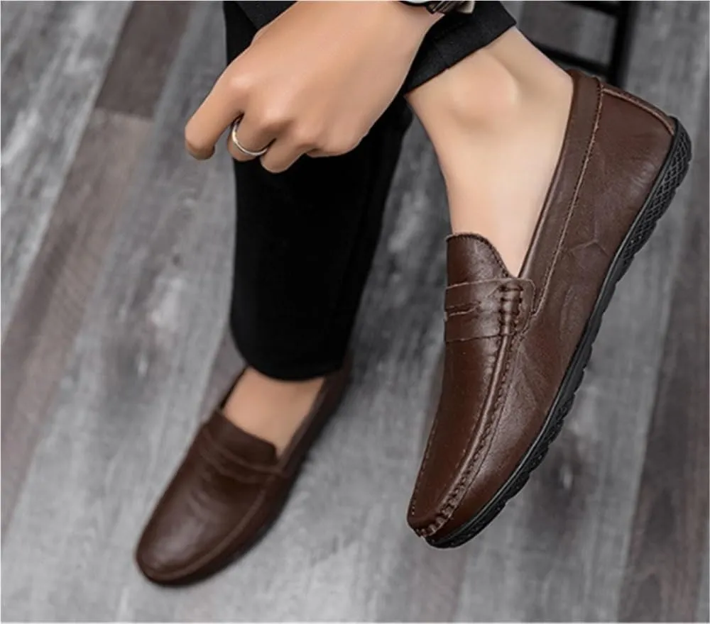 Men's Loafers Shoes PU Stitching Details Round Toe Slip Resistant Flexible Comfortable Classic Prom Slip-ons