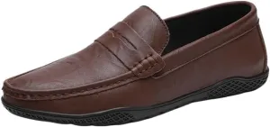 Men's Loafers Shoes PU Stitching Details Round Toe Slip Resistant Flexible Comfortable Classic Prom Slip-ons