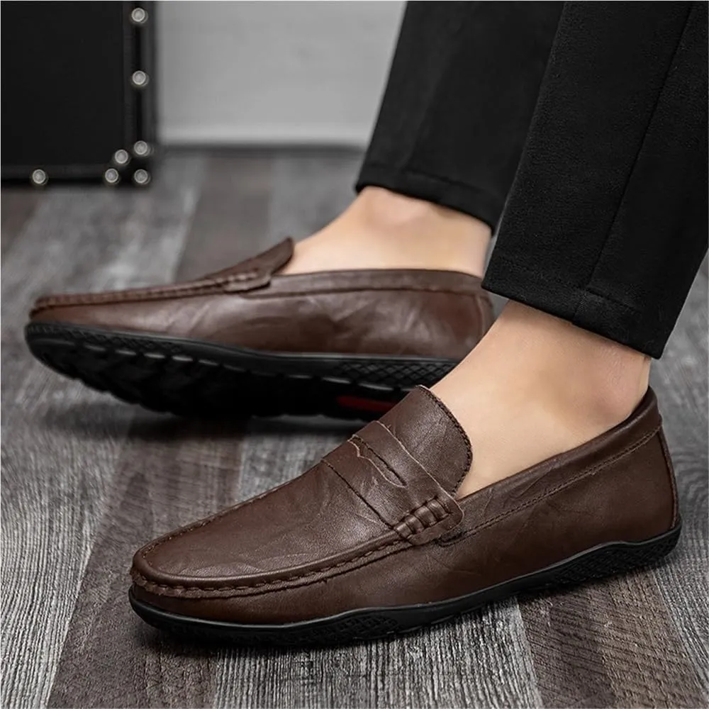 Men's Loafers Shoes PU Stitching Details Round Toe Slip Resistant Flexible Comfortable Classic Prom Slip-ons