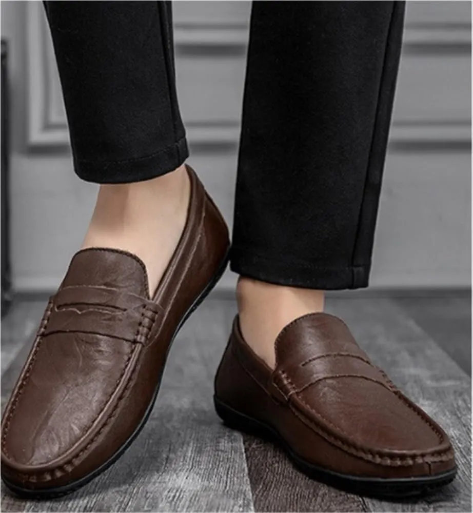 Men's Loafers Shoes PU Stitching Details Round Toe Slip Resistant Flexible Comfortable Classic Prom Slip-ons
