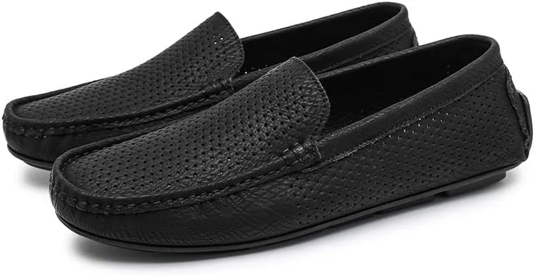 Men's Loafers Shoes Round Toe Breathable Perforated PU Leather Driving Style Loafer Comfortable Slip Resistant Flexible Prom Slip-ons
