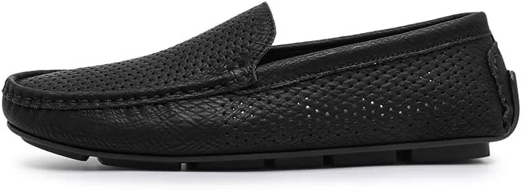 Men's Loafers Shoes Round Toe Breathable Perforated PU Leather Driving Style Loafer Comfortable Slip Resistant Flexible Prom Slip-ons