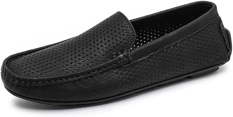 Men's Loafers Shoes Round Toe Breathable Perforated PU Leather Driving Style Loafer Comfortable Slip Resistant Flexible Prom Slip-ons