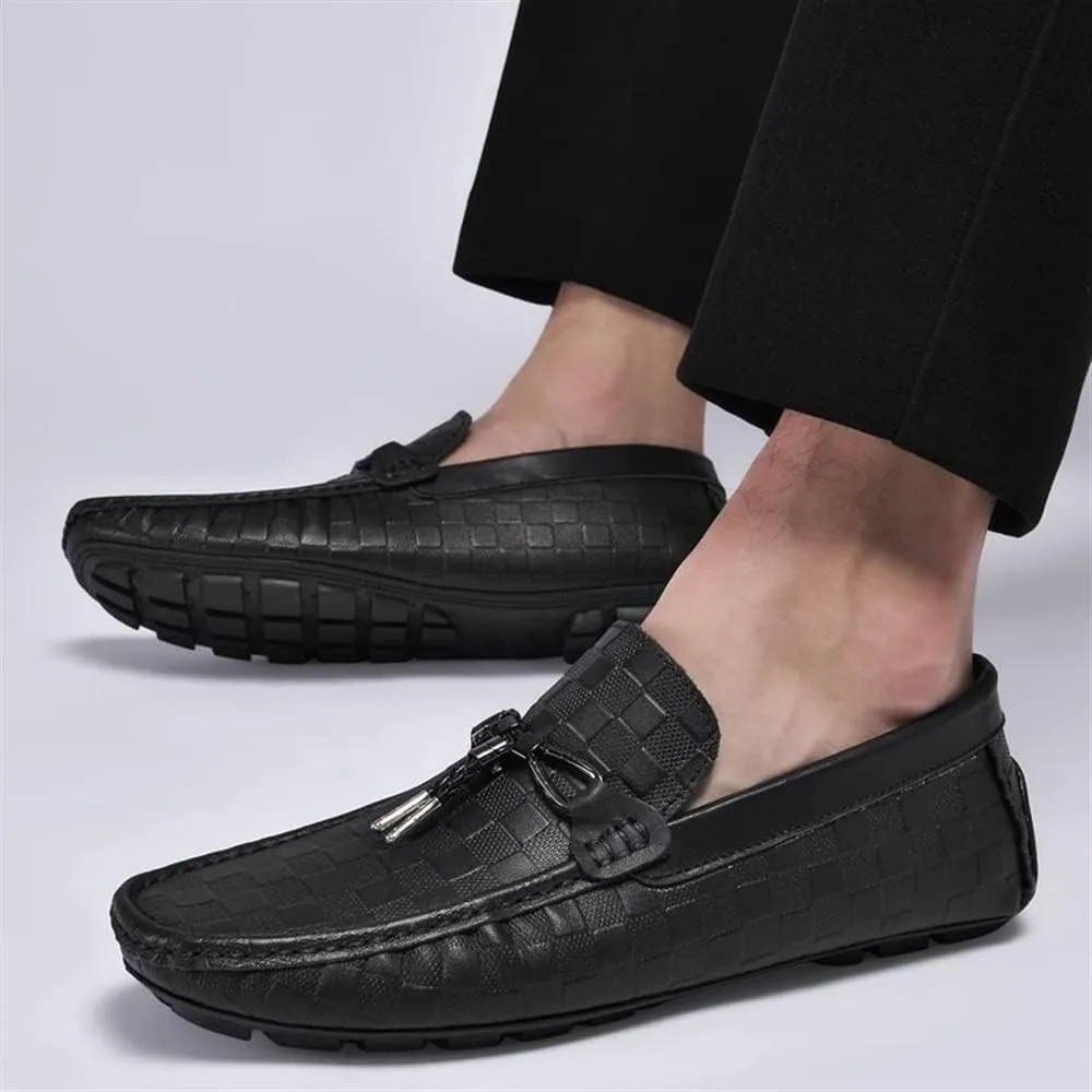 Men's Loafers Shoes Round Toe Penny Loafers Plaid Round Toe Flat Heel Anti-Slip Flexible Outdoor Slip-ons
