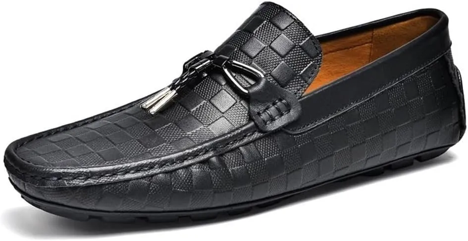 Men's Loafers Shoes Round Toe Penny Loafers Plaid Round Toe Flat Heel Anti-Slip Flexible Outdoor Slip-ons