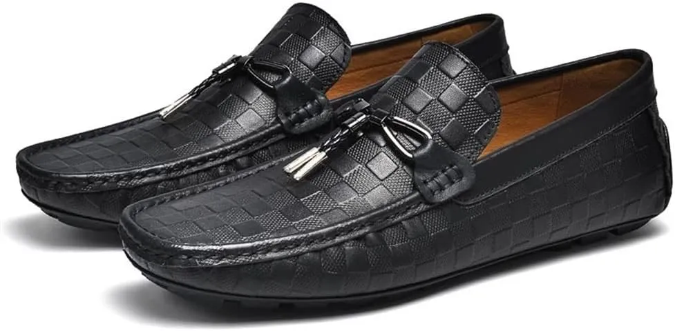 Men's Loafers Shoes Round Toe Penny Loafers Plaid Round Toe Flat Heel Anti-Slip Flexible Outdoor Slip-ons