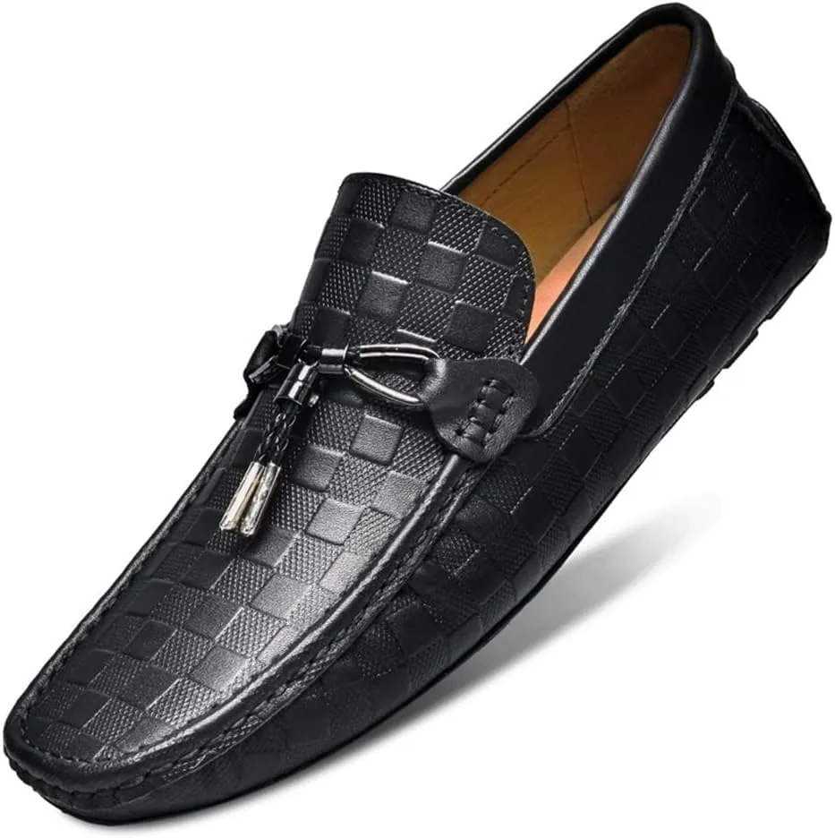 Men's Loafers Shoes Round Toe Penny Loafers Plaid Round Toe Flat Heel Anti-Slip Flexible Outdoor Slip-ons
