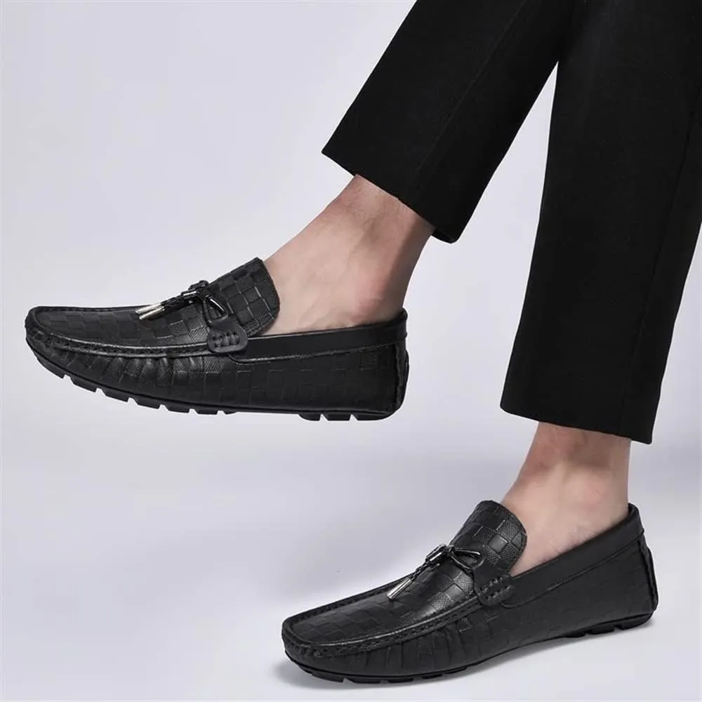 Men's Loafers Shoes Round Toe Penny Loafers Plaid Round Toe Flat Heel Anti-Slip Flexible Outdoor Slip-ons
