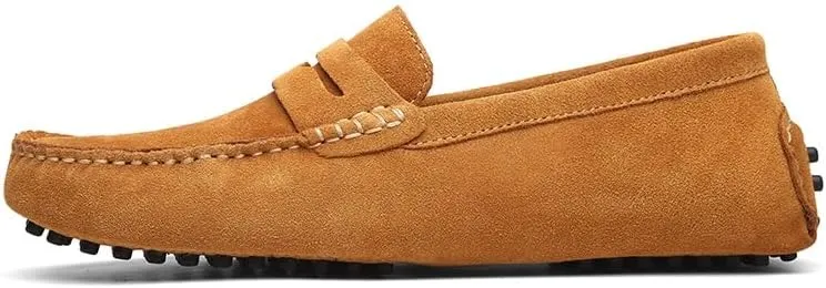 Men's Loafers Shoes Square Toe Nubuck Leather Penny Driving Shoes Slip Resistant Flexible Anti-Slip Prom Slip-ons