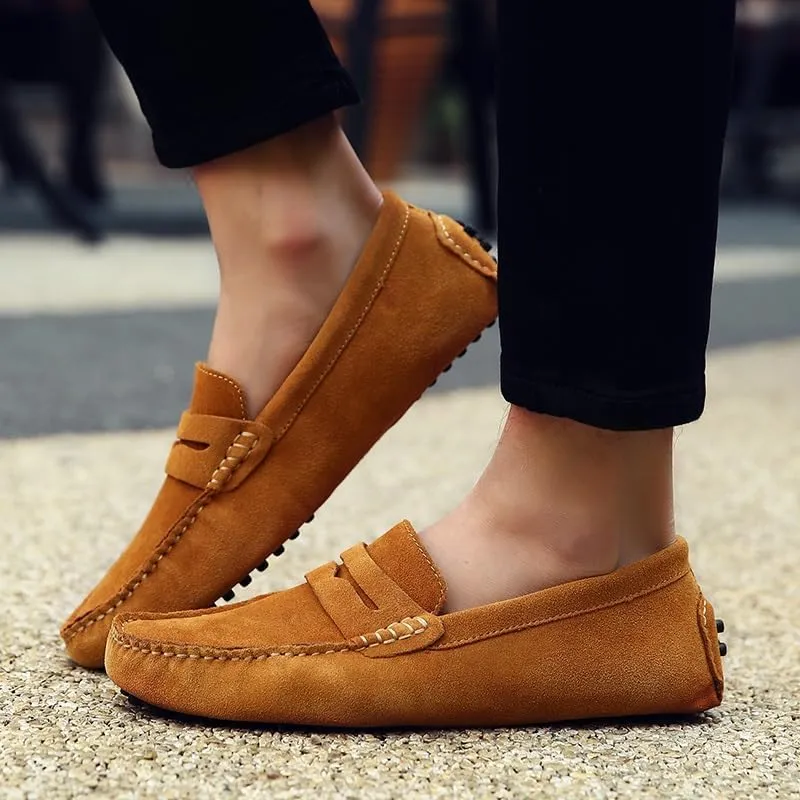 Men's Loafers Shoes Square Toe Nubuck Leather Penny Driving Shoes Slip Resistant Flexible Anti-Slip Prom Slip-ons