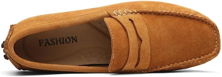 Men's Loafers Shoes Square Toe Nubuck Leather Penny Driving Shoes Slip Resistant Flexible Anti-Slip Prom Slip-ons