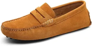 Men's Loafers Shoes Square Toe Nubuck Leather Penny Driving Shoes Slip Resistant Flexible Anti-Slip Prom Slip-ons