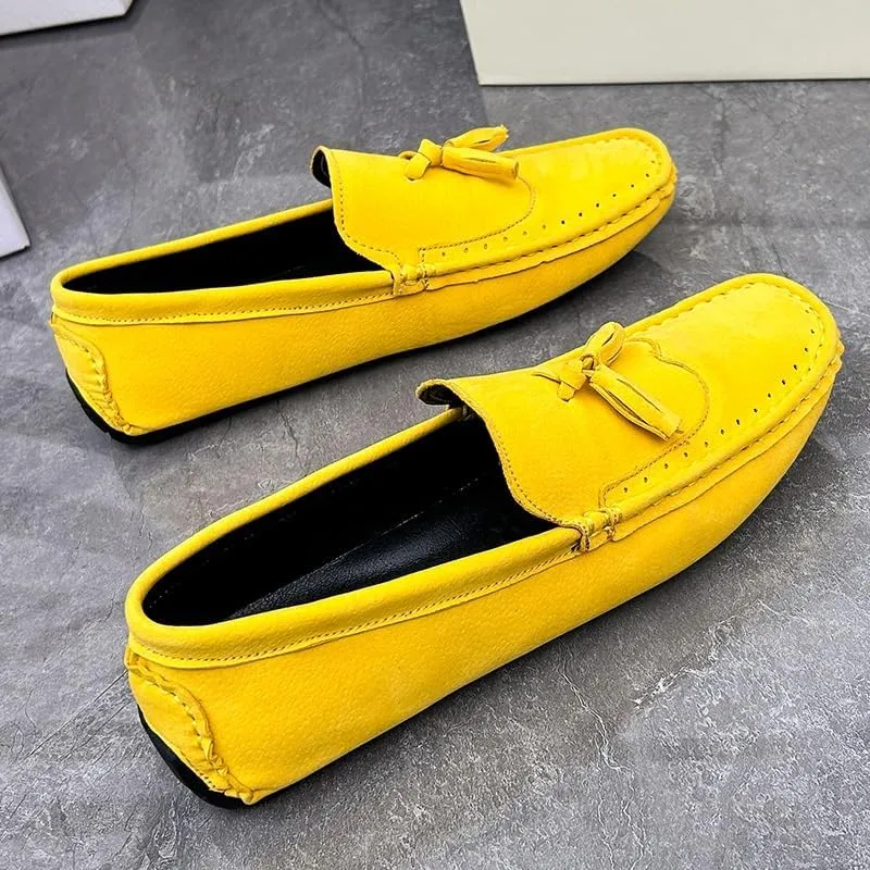 Men's Loafers Shoes Square Toe Wingtips Suede Vegan Leather with Tassel Slip Resistant Flexible Lightweight Wedding Slip-ons