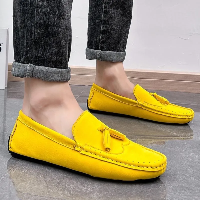 Men's Loafers Shoes Square Toe Wingtips Suede Vegan Leather with Tassel Slip Resistant Flexible Lightweight Wedding Slip-ons