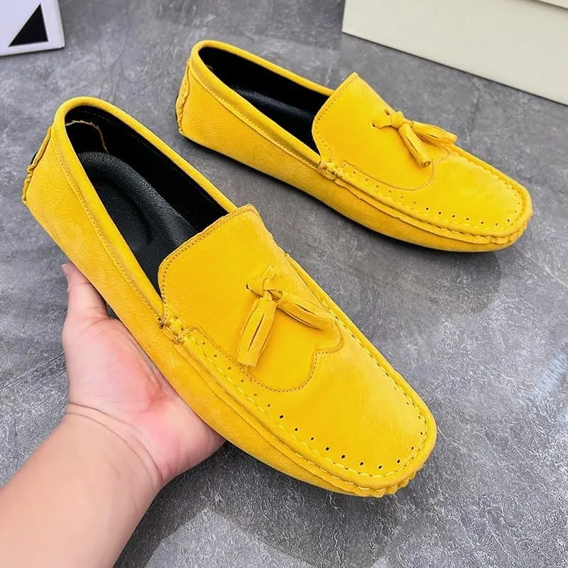 Men's Loafers Shoes Square Toe Wingtips Suede Vegan Leather with Tassel Slip Resistant Flexible Lightweight Wedding Slip-ons