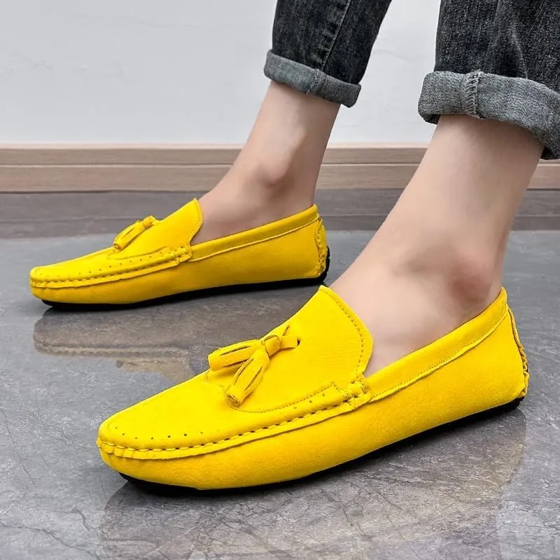 Men's Loafers Shoes Square Toe Wingtips Suede Vegan Leather with Tassel Slip Resistant Flexible Lightweight Wedding Slip-ons