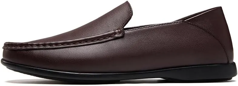 Men's Loafers Solid Color Round Toe Leather Loafer Shoes Flexible Flat Heel Lightweight Prom Wedding Slip-ons
