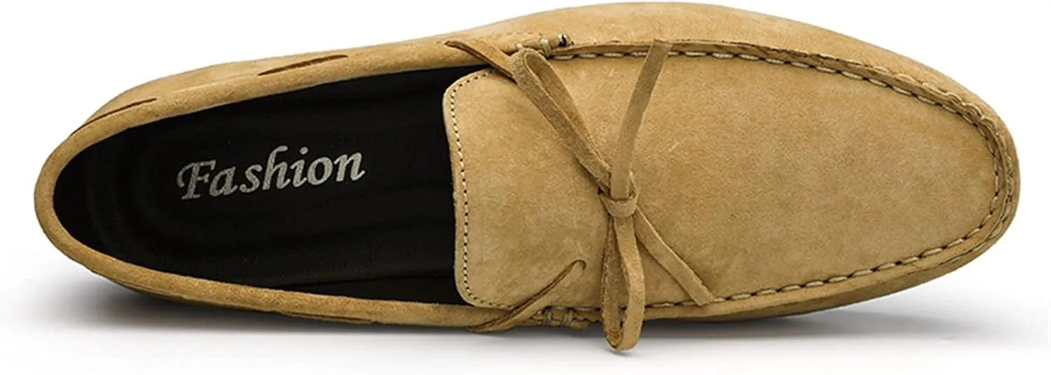 Mens Loafers Suede Bow-Knot Tassel Stitching Flexible Moccasins Shoes Flat Heel Comfortable Anti-Slip Party Slip-ons