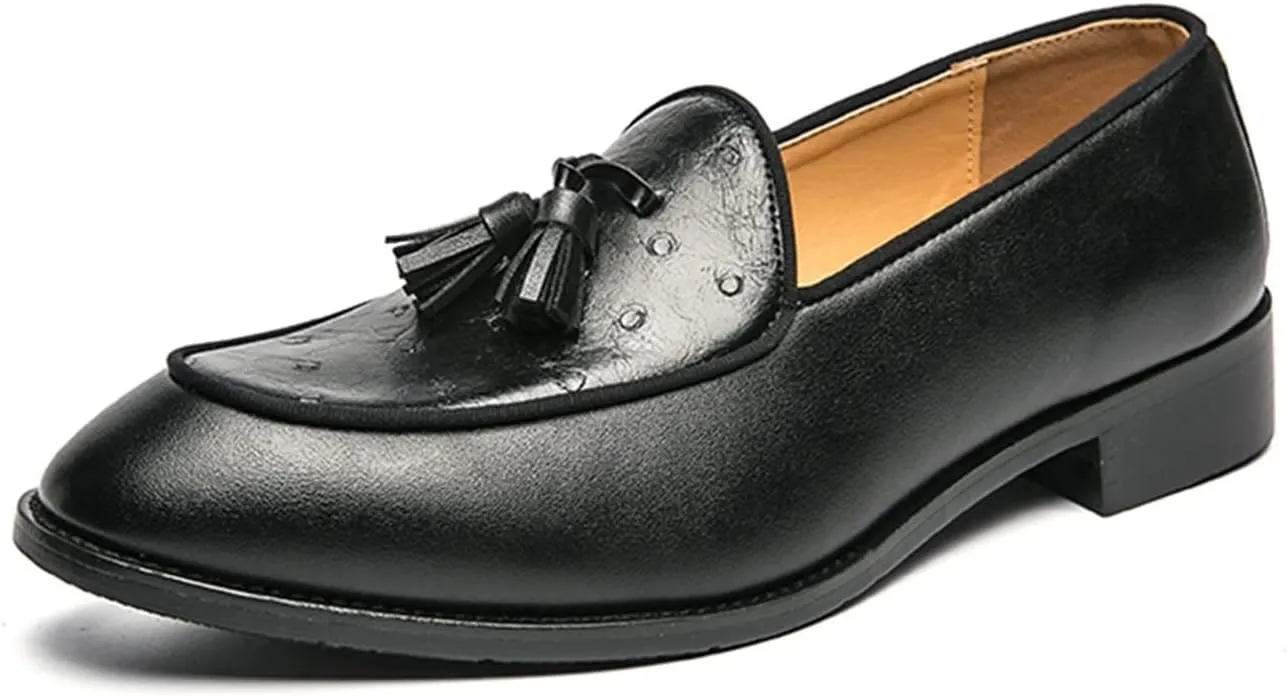 Mens Loafers Tassel Loafer Shoes Leather Anti-Slip Flexible Lightweight Fashion Slip-ons