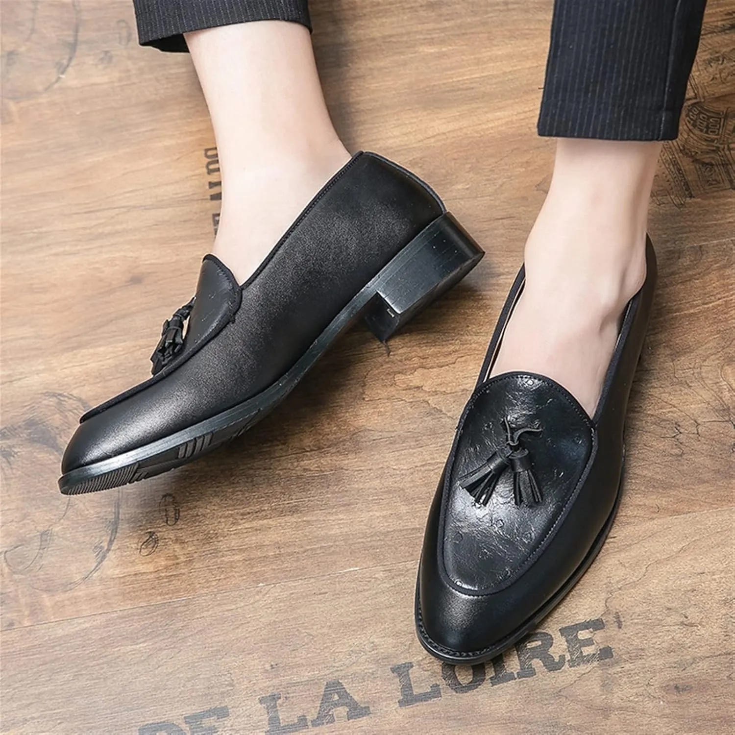 Mens Loafers Tassel Loafer Shoes Leather Anti-Slip Flexible Lightweight Fashion Slip-ons