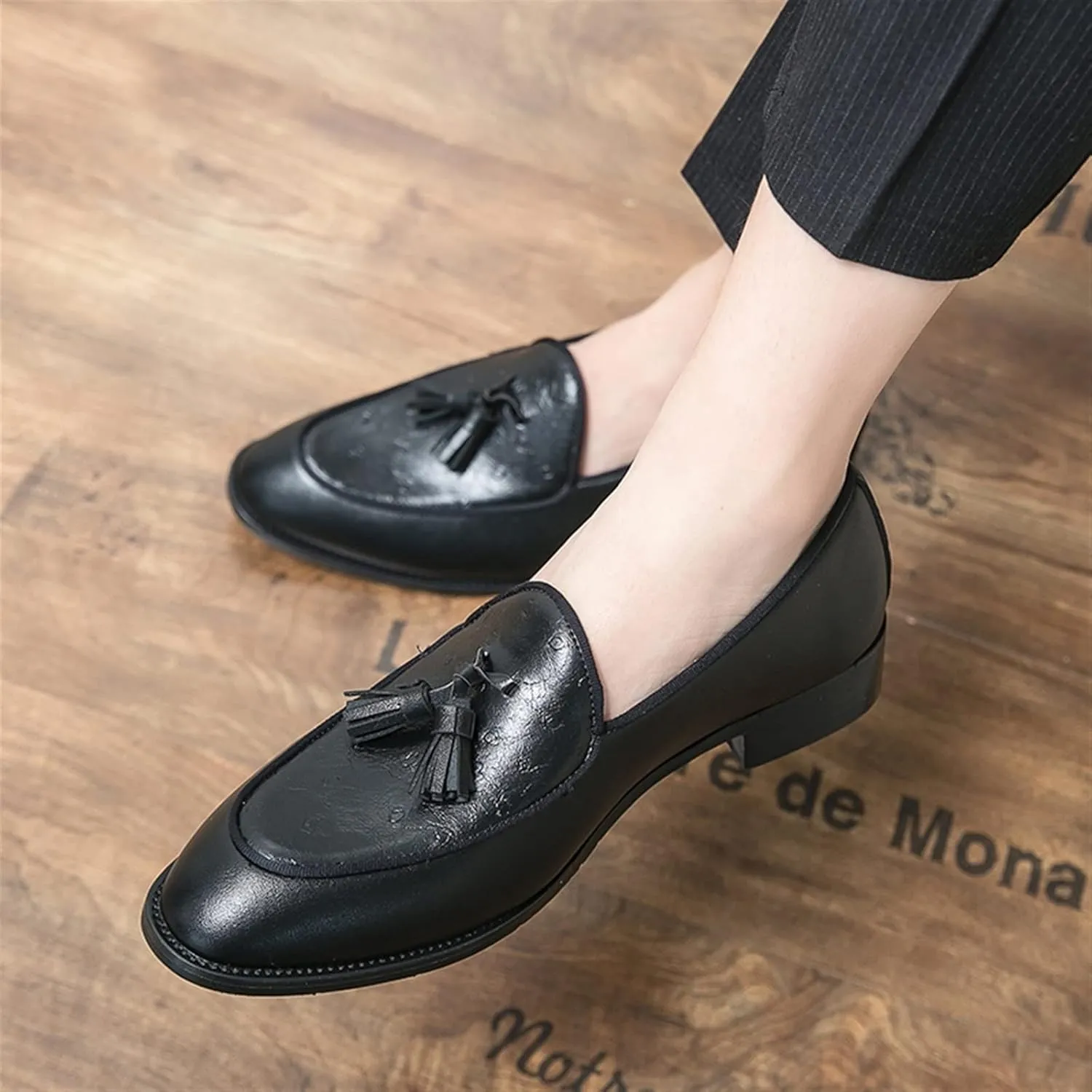 Mens Loafers Tassel Loafer Shoes Leather Anti-Slip Flexible Lightweight Fashion Slip-ons