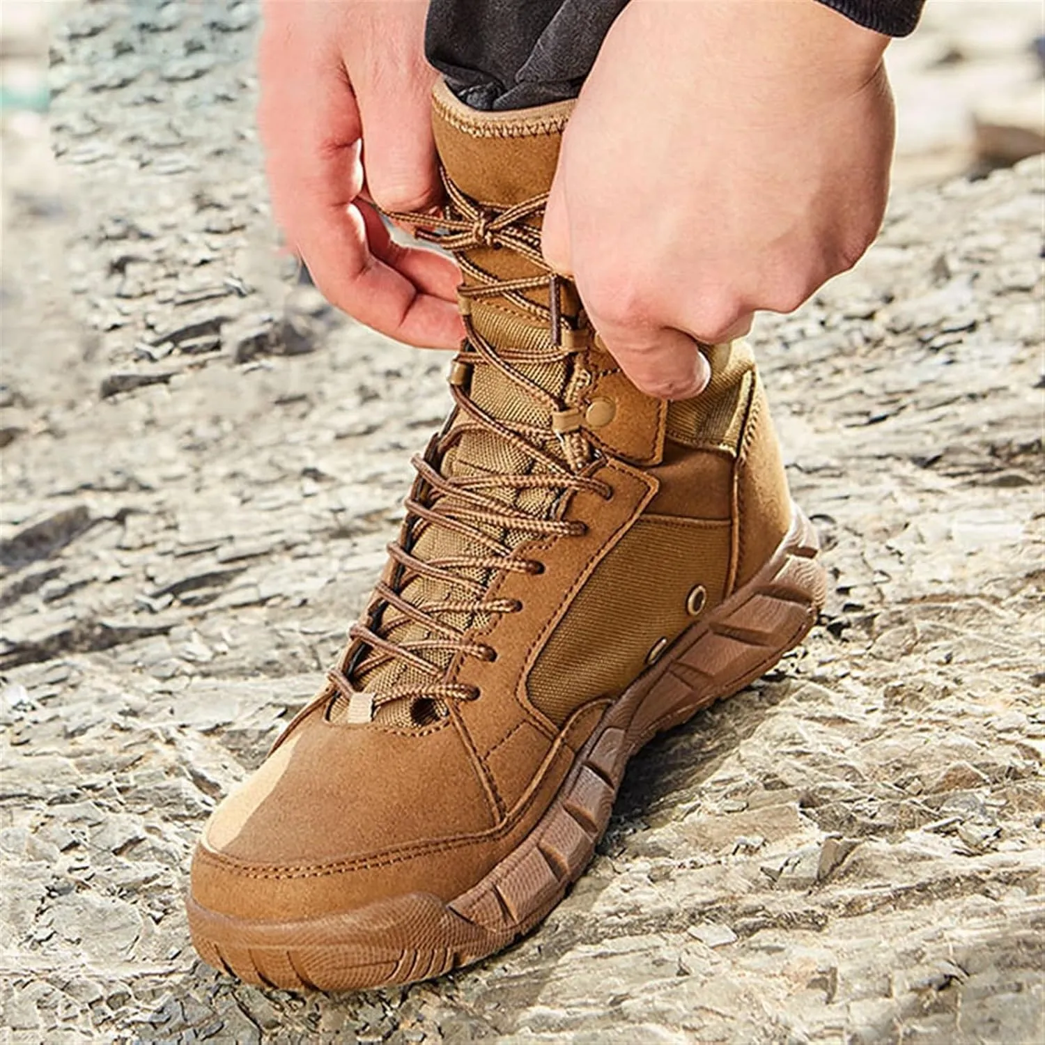Men's Military Tactical Work Boots, Mens High Top Lace up Shock Absorption Sole Waterproof Non Slip Tactical Boots, Lightweight Comfortable Military Hiking Boots, for Work Combat