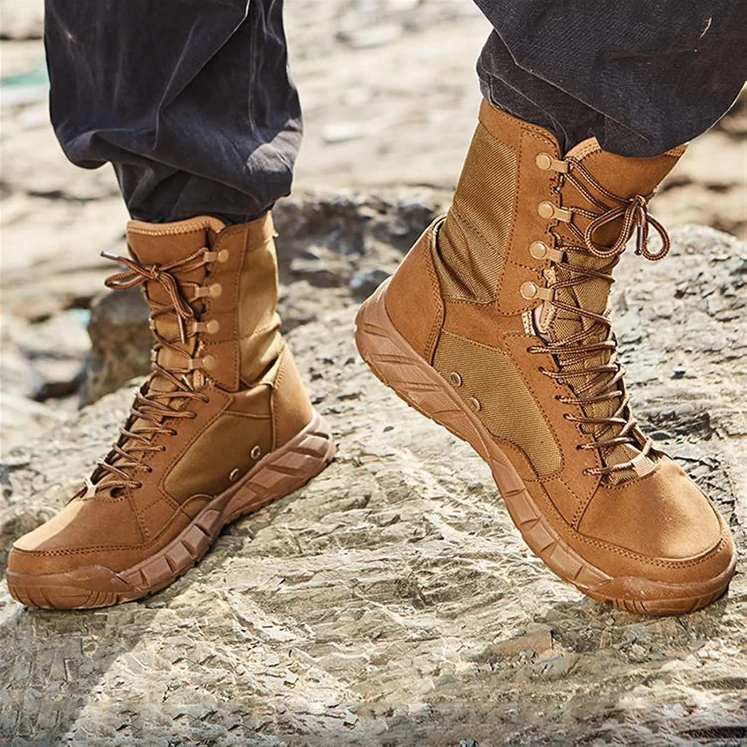 Men's Military Tactical Work Boots, Mens High Top Lace up Shock Absorption Sole Waterproof Non Slip Tactical Boots, Lightweight Comfortable Military Hiking Boots, for Work Combat