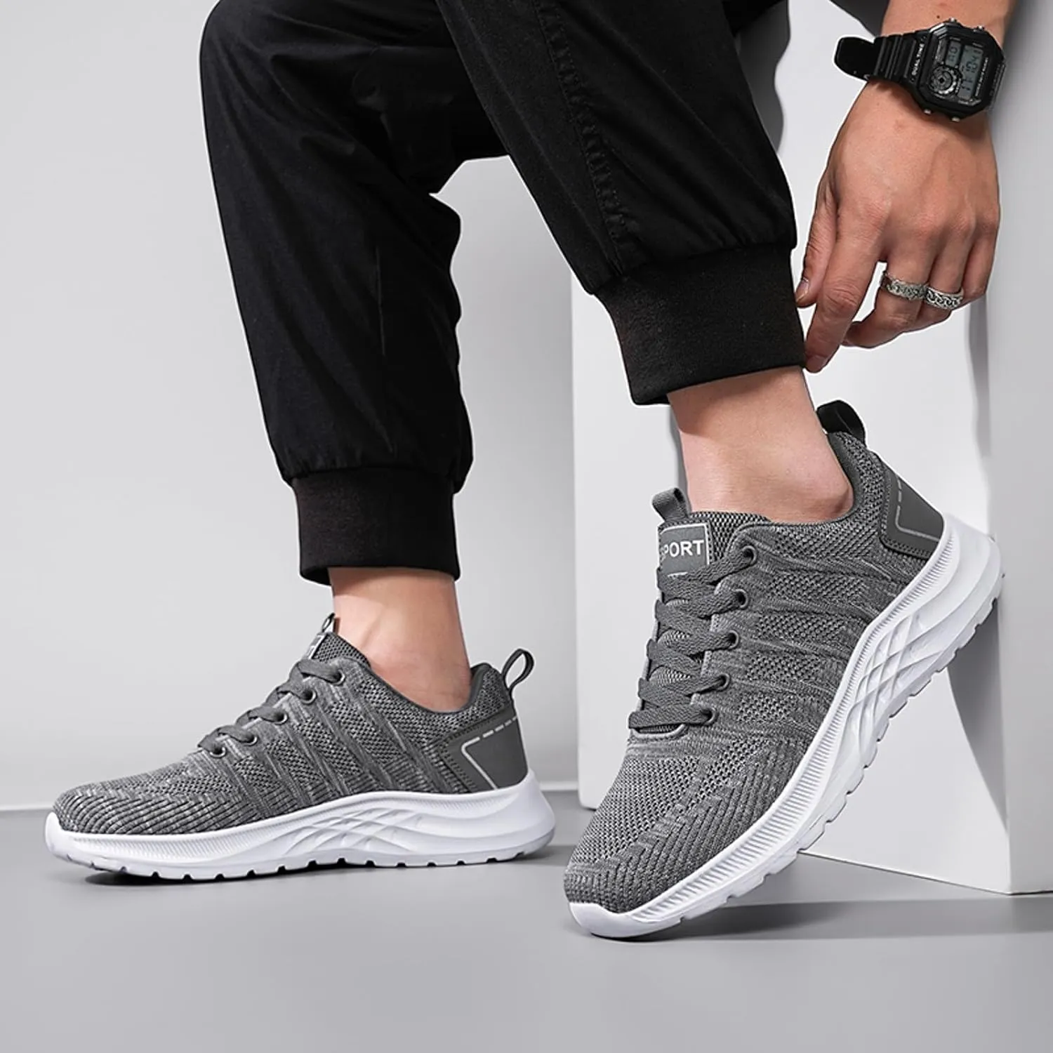 Men's Non Slip Barefoot Minimalist Shoes Lace Up Lightweight Breathable Fashion Sneaker Non Slip Walking Shoes