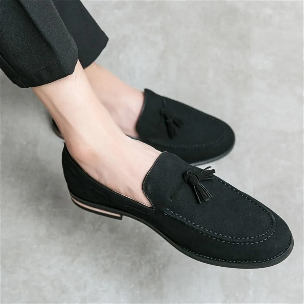 Mens Round Toe Suede Vamp with Tassel Loafers Shoe Comfortable Flexible Loafer Shoes Walking Slip-ons