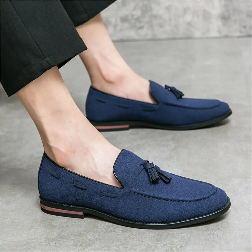 Mens Round Toe Suede Vamp with Tassel Loafers Shoe Comfortable Flexible Loafer Shoes Walking Slip-ons