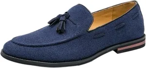 Mens Round Toe Suede Vamp with Tassel Loafers Shoe Comfortable Flexible Loafer Shoes Walking Slip-ons