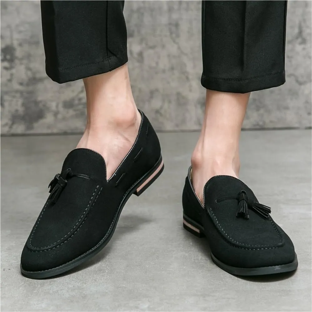 Mens Round Toe Suede Vamp with Tassel Loafers Shoe Comfortable Flexible Loafer Shoes Walking Slip-ons