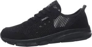 Men's Running Tennis Shoes Breathable Walking Shoes Lace Up Outdoor Casual Mesh Trainer Running (Black, 10.5)