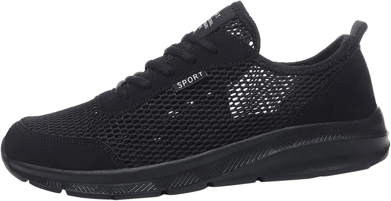 Men's Running Tennis Shoes Breathable Walking Shoes Lace Up Outdoor Casual Mesh Trainer Running (Black, 10.5)