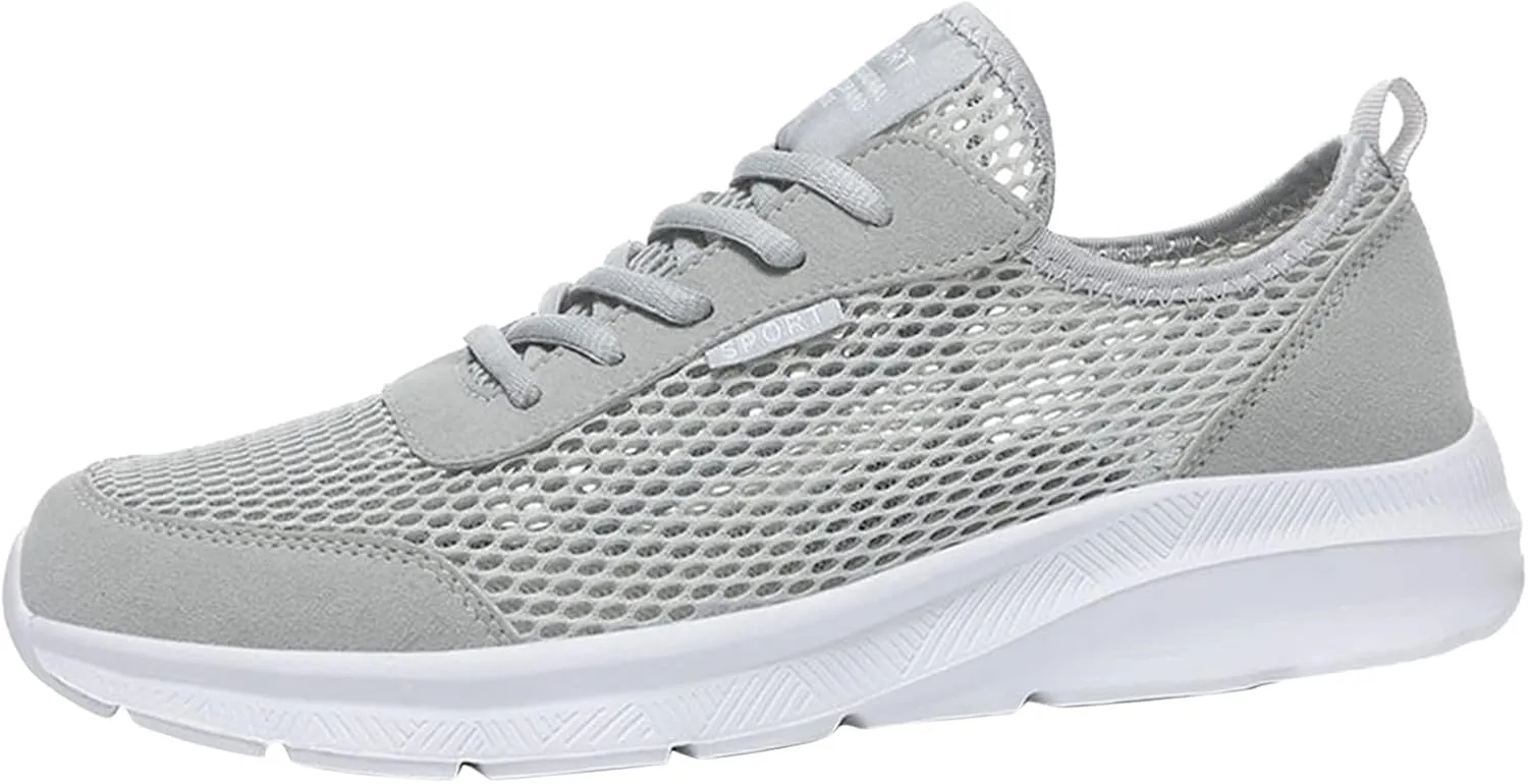Men's Running Tennis Shoes Breathable Walking Shoes Lace Up Outdoor Casual Mesh Trainer Running (Grey, 10)